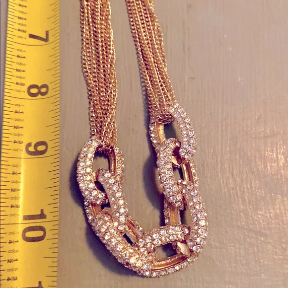 Gold Tone Rhinestone Chainlink Necklace - Picture 5 of 8